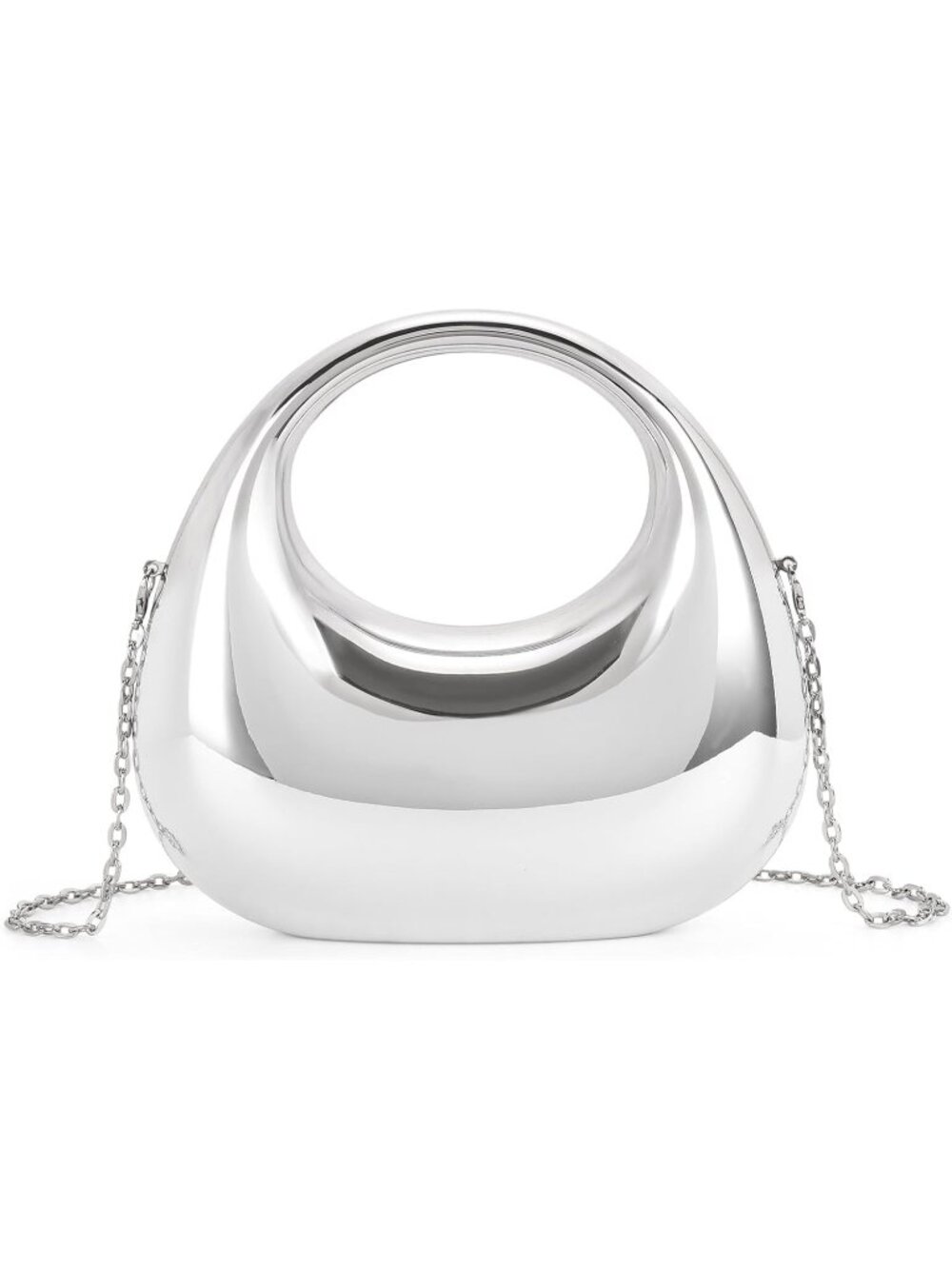 〽️Women Silver Detachable Chain Round Sparkling Clutch Purse Wedding Evening Bag
